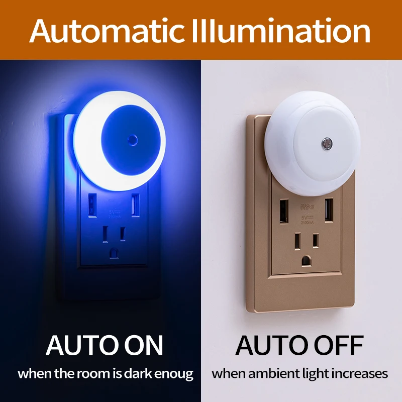 Plug In Electric LED Light Control Sensor Automatic Induction Eye Protection Sleep Small Night Light Bedroom Bedside Baby Lamp