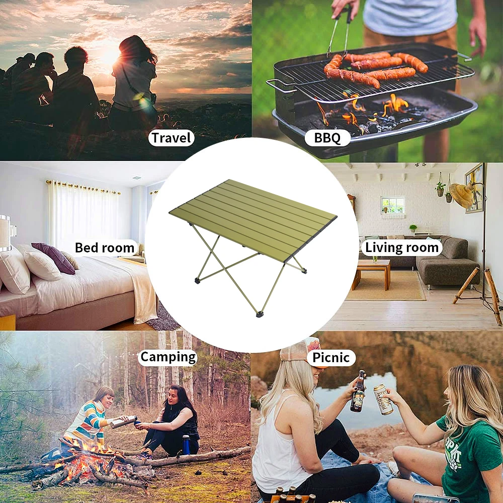 Dark Green Outdoor Picnic Folding Table Super Light Aluminum Alloy Fishing Table Self Driving Hiking Portable Mini Table