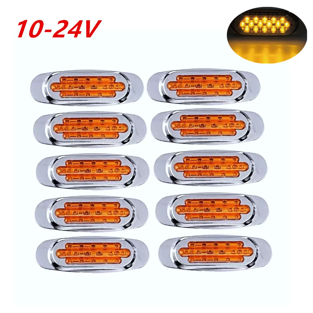 

10PCS Car LED Lights Amber Side Marker Lights 12v-24V Truck Marker Signal Lamp Outline 16 LED Trailer for Pickup Truck parts