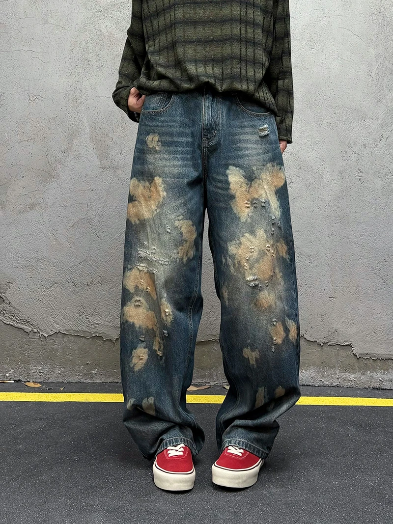 

Свободные прямые джинсы с завязками в стиле ретро, модные повседневные модные джинсы Dir Look High Street для подростков, осенний сезон