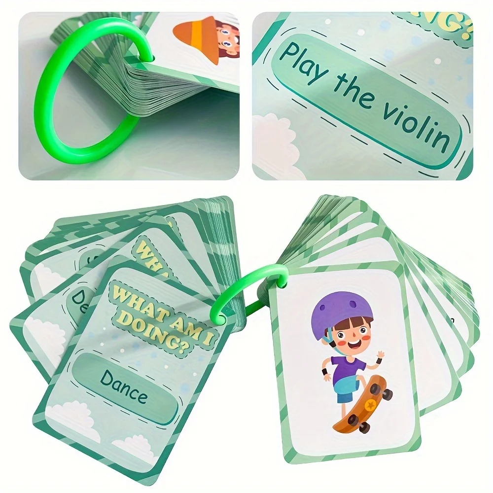 50 Flash Cards Action Verbs Flash Cards Double-Sided Vocabulary Builder with 50 Action Words Thick Durable Cards