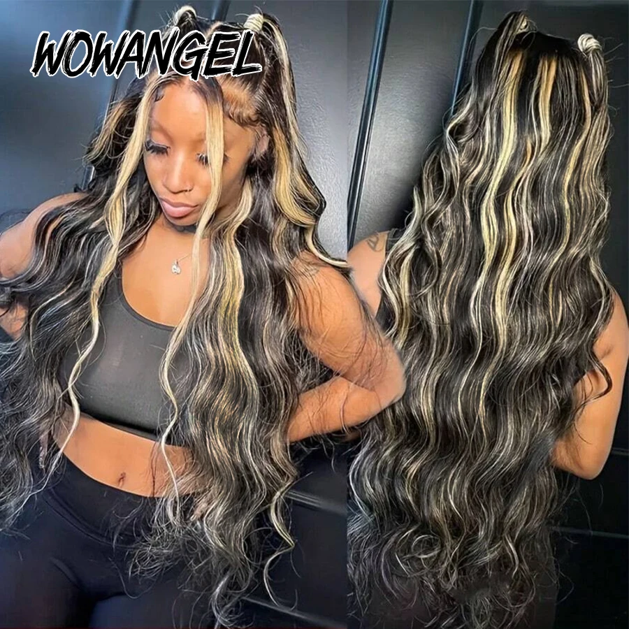 WOWANGEL 1B/27 Highlight Body Wave Lace Front Perücke Echthaar Vorgezupft 13X6 HD Full Lace Frontal Perücken Gebleichte Knoten Für Frauen – Detail 4