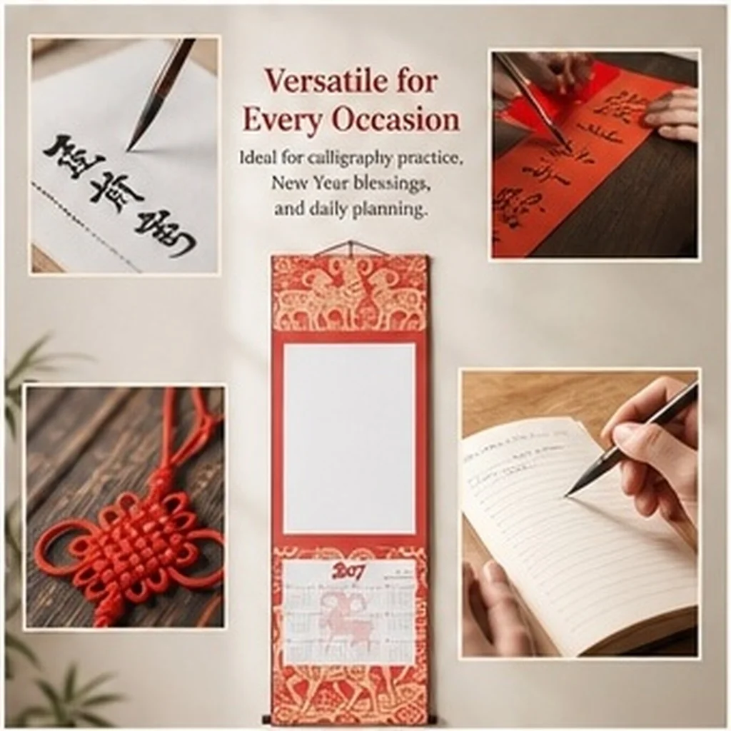 2027 Blank Scroll Wall Calendar Traditional Calligraphy Practice Lunar Zodiac Art Calendar Scroll Year Planner
