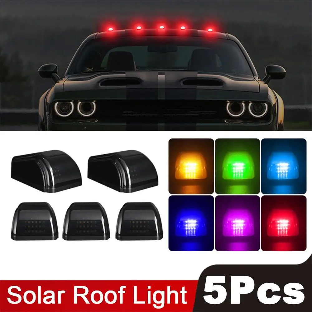 5PCS Solar Powered Cab Lights no Drill Black Marker Light Wireless Vibration Sensor Truck Cab Roof Lights For Car A1I1