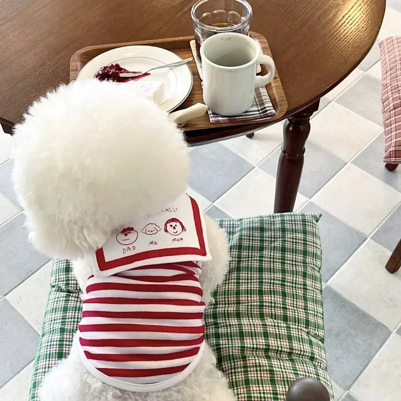 

Pet Navy-collar Thin Vest Clothes Striped Suit Summer Cat Soft Pullover Vests for Dogs Teddy Pomeranian Bichon Frise Yorkshire