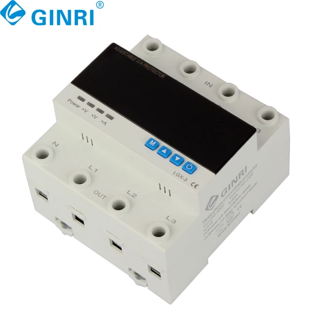 Protecteur de tension de moniteur de protection de courant de surtension et de sous-tension de Rail Din réglable triphasé 220v 63a