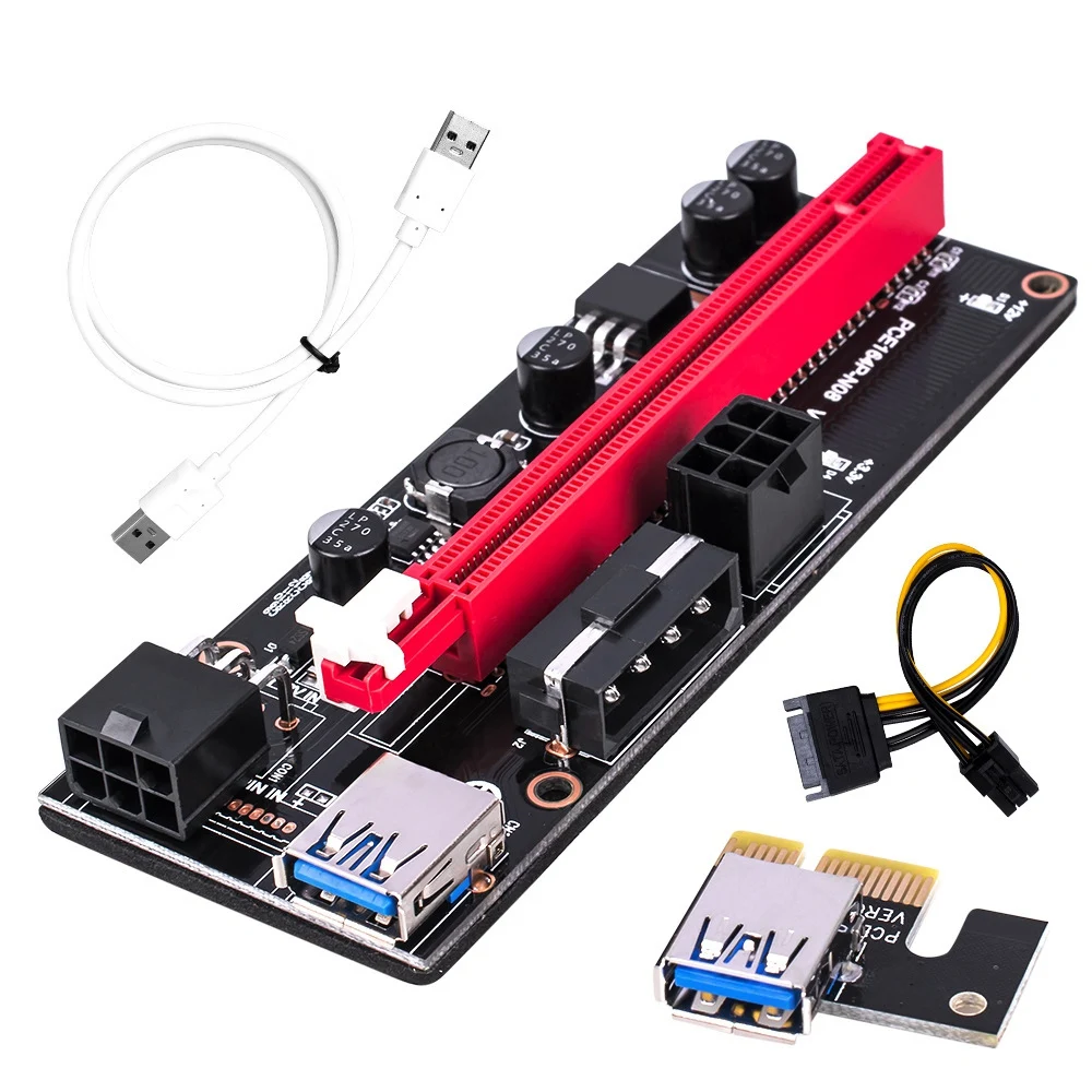 

6 Pcs Ver009S PCI-E Adapter Card PCIE1X to 16X 6Pin Image Adapter Board USB3.0 Extension Cable Used for BTC Mining