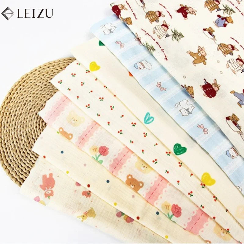 

1m/2m/3m Cotton Double-layer Gauze Fabric Soft Floral Animal Crepe Fabrics for Sleeping Clothing,Blanket,Bedding Sewing Cloth