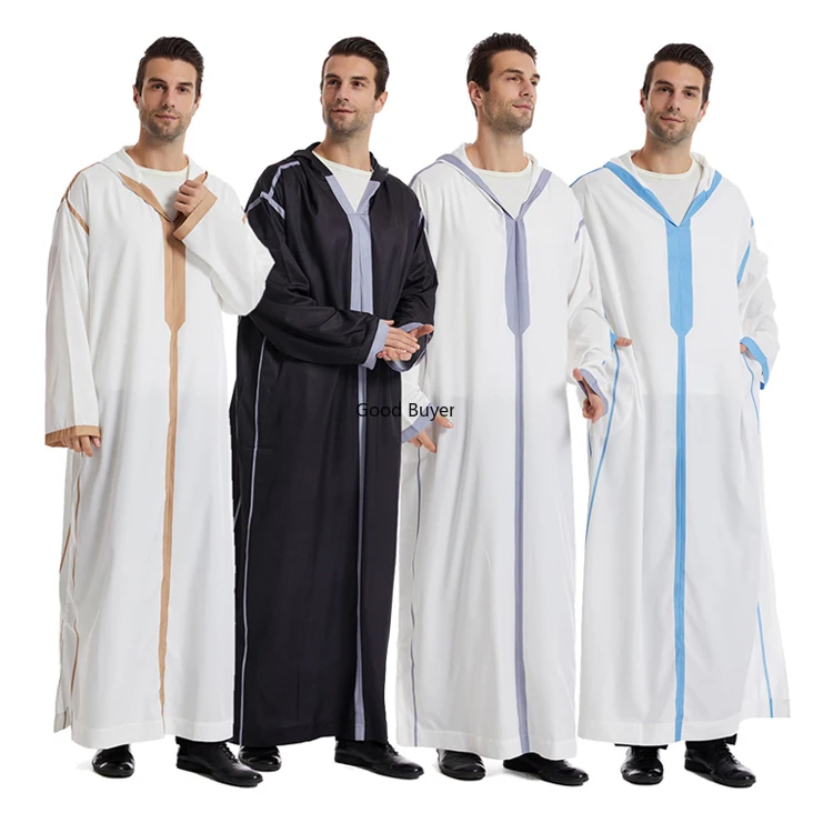 

Traditional Muslim Clothing Eid Middle East Jubba Thobe Men Hooded Robe Arab Islamic Robe Poly Cotton Jilabiya Khaleeji Caftan