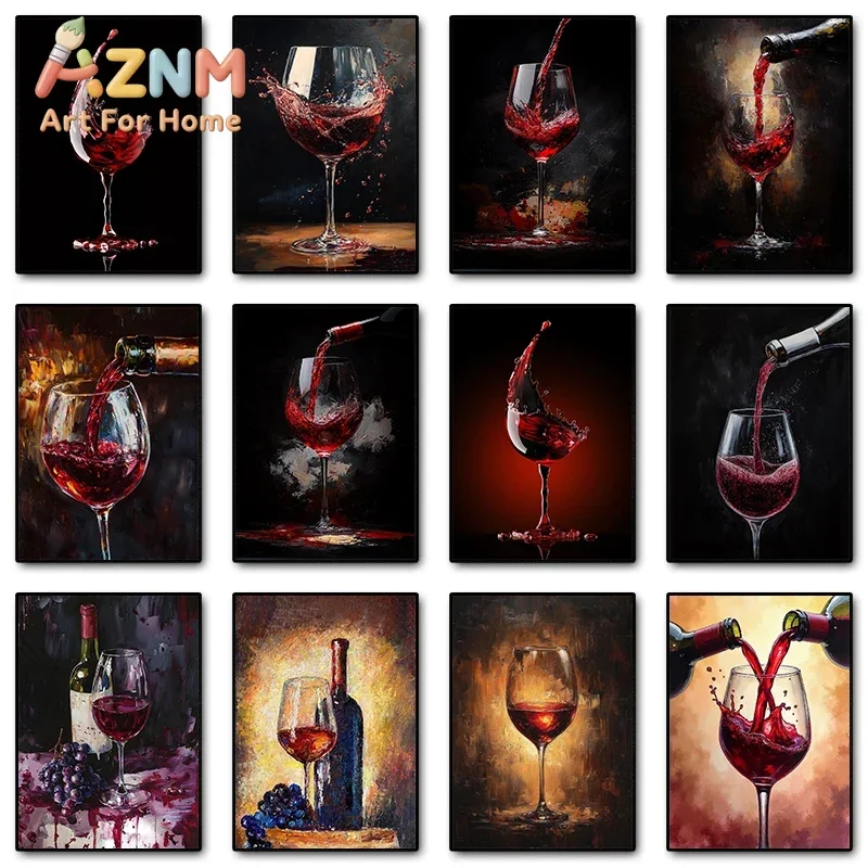 Red Wine Pour Wine Glass Poster Print Canvas Painting Modern Kitchen Wall Art Picture for Dining Room Bar Home Decor Cuadros