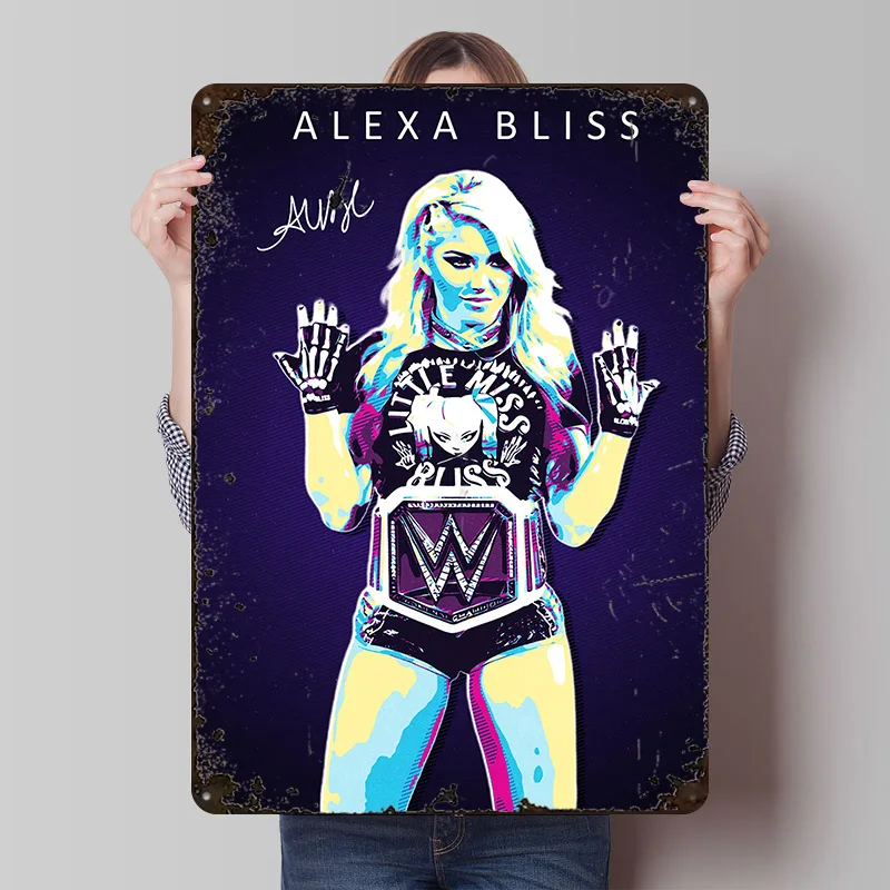 Affiche en fer blanc avec Portrait d'art Pop Alexa Bliss, signes métalliques Vintage personnalisés, Plaque en étain rétro pour articles de décoration de maison