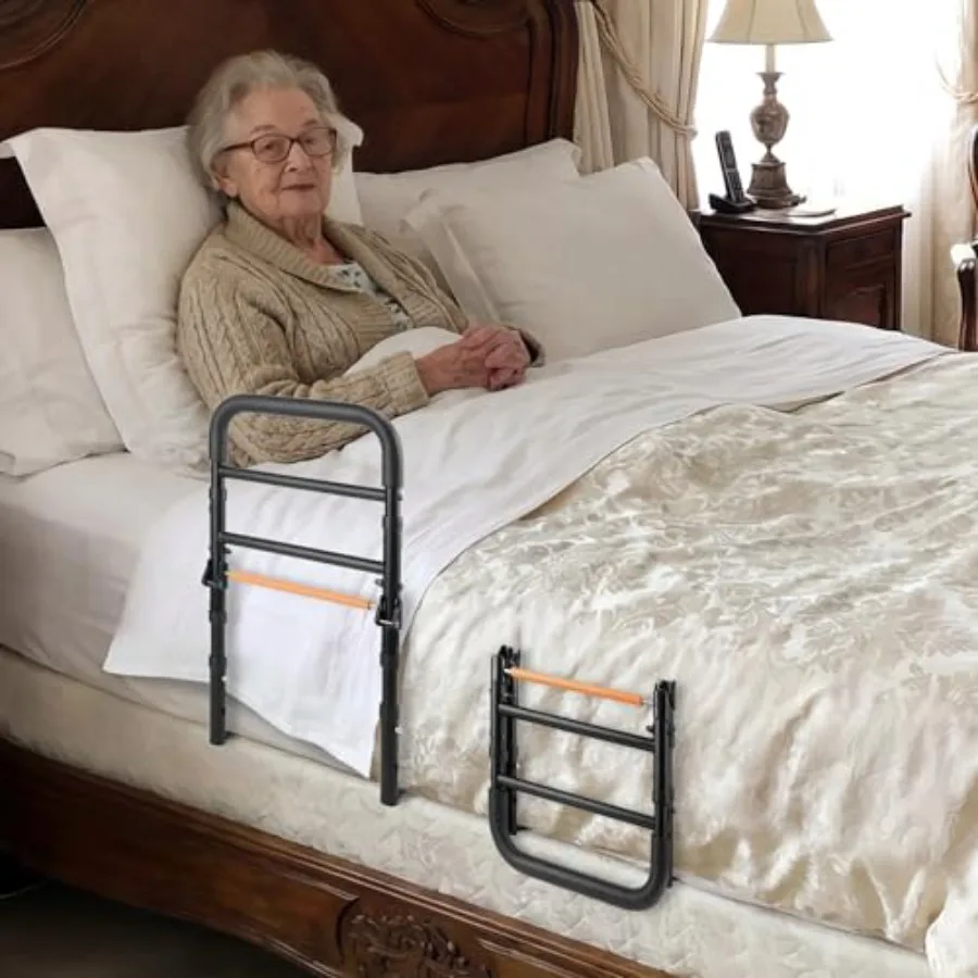 

C1 Fold Bed Rails for Elderly Adults Safety - Foldable Bed Assist Rail with Adjustable Height Tool-Free Folding Sturdy up to 35