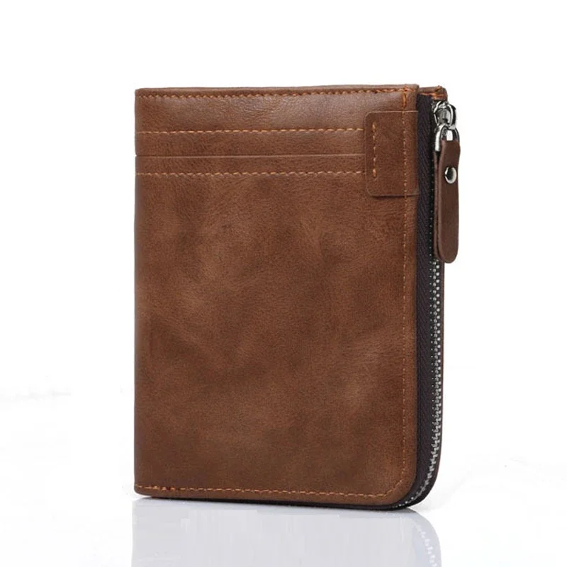 

Men's Leather Wallet Vintage Man Short Purses Men RFID Wallets With Zipper Male Slim Credit Card Holder Black