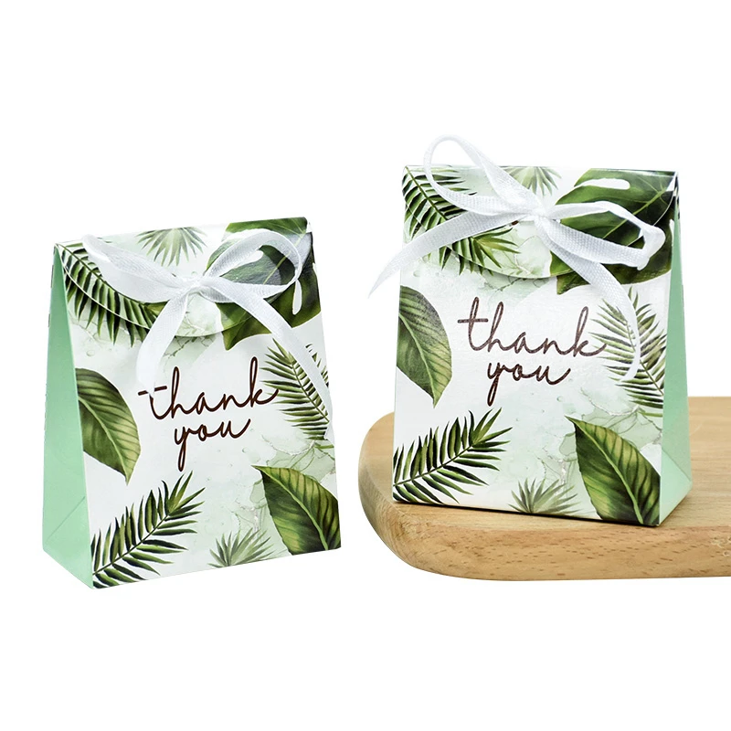 

10/20/30Pcs Green Leaf Thank You Candy Box Cookie Gift Packaging Wedding Favors for Guest Hawaiian Birthday Party Decor Supplies