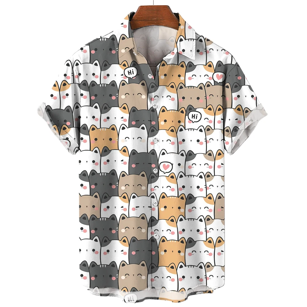 

Cat Pattern Oversized Men's Hawaiian Dazn Shirts Floral Masculina Medusa Camisa Social For Cartoon Graffiti Print Clothing New