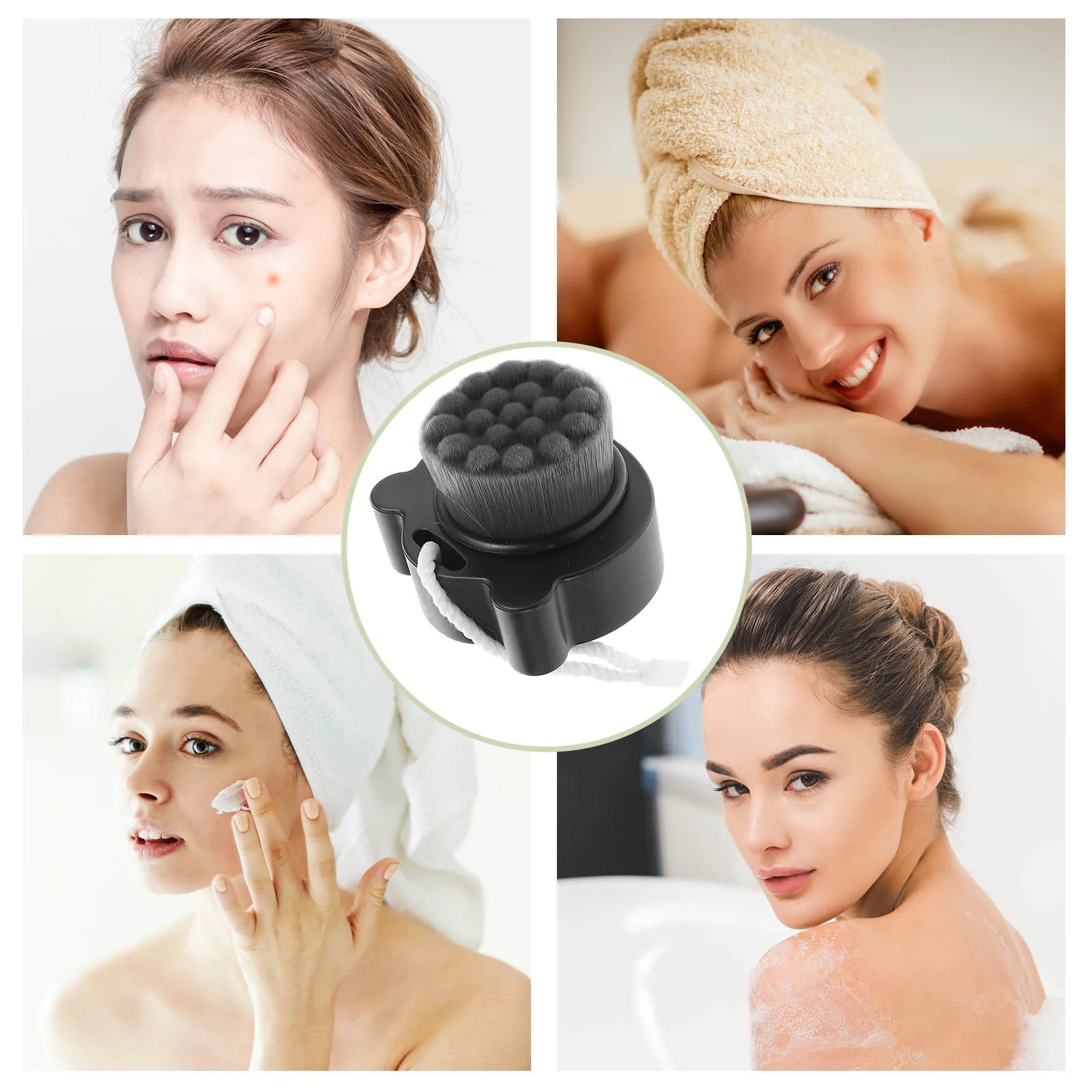 Black Dual Sided Soft Silicone Facial Brush Cover Exfoliating Cleansing Tool Gentle Face Scrubber for Daily Skincare