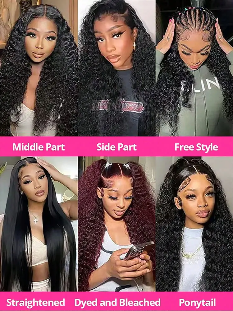 Perruque Lace Frontal Wig naturelle Loose Deep Wave, cheveux humains, Transparent HD, 5x5, sans colle, 13x4, 13x6, densité 250%