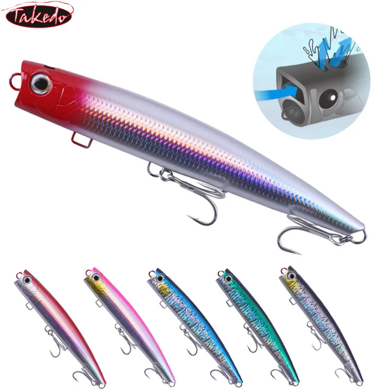 

TAKEDO Topwater Popper Fishing Lure 18CM 66G 22CM 96G Rush Water Mouth Popper Bait с 4 тройными крючками для тунца и окуня