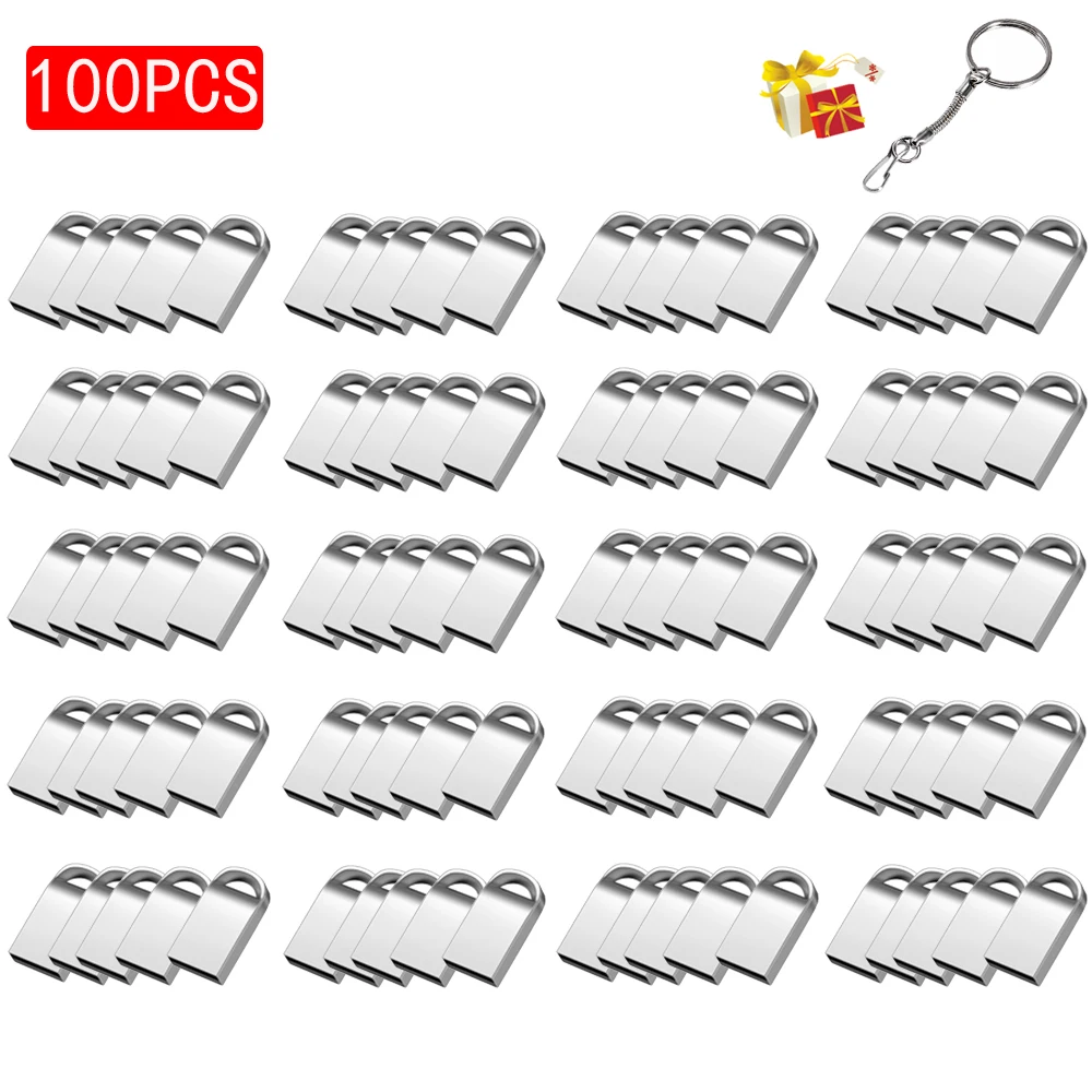 JASTER 100 PCS LOTE USB Flash Drive 128GB Metal Memory Stick 64GB Free Key Chain Pen Drive 32GB Silver USB Stick 16GB for Laptop