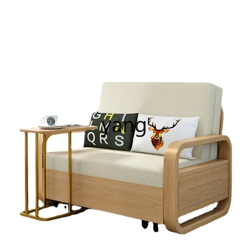 

Yjq Solid Wood Sofa Bed Foldable Single Balcony Multifunctional Dual-Use Bed with Rollers with Storage