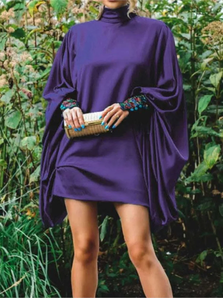 

Dresses For Women Batwing Sleeved Mini Dress Turtleneck Casual Vestidos Para Mujer Elegant Vintage Beach Streetwear Autumn 2025