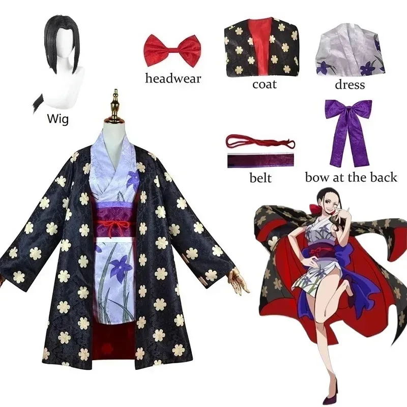 Figuras de anime nico robin cosplay traje impressão digital kinomo uniforme peruca roupa para menina halloween carnaval festa comic con