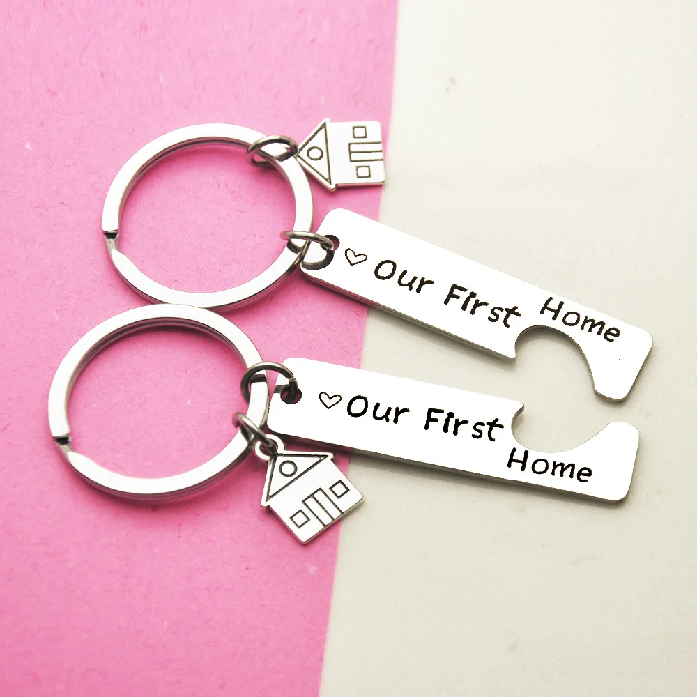 Simple Fashion 2pc/Set Our First Home Housewarming Gift Stainless Unisex Couple Keychain