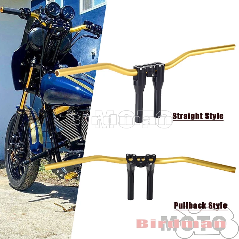 

Комплект стояков руля Club Thug Style Straight/Pullback 25–38 мм для Harley Softail Street Bob Low Riders Wide Glide Fat Bob