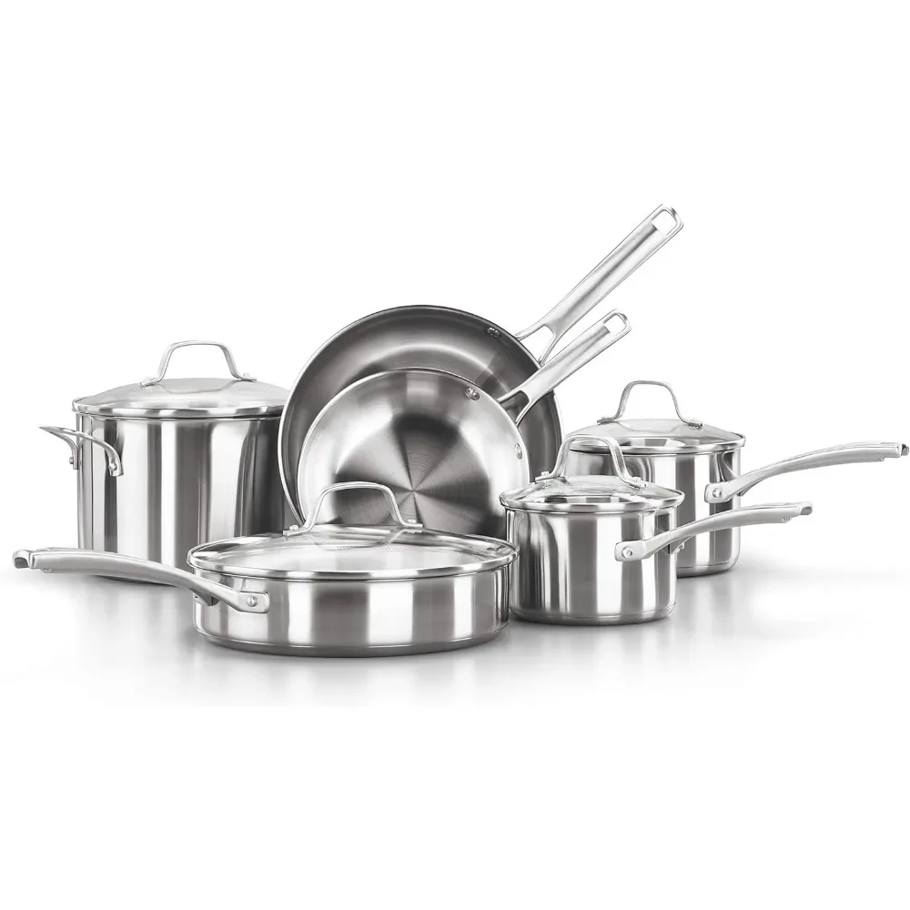 Pots and pans 10-piece set dishwasher safe for easy clean long stainless steel handle to keep cool on the stovetop Camp Cookware