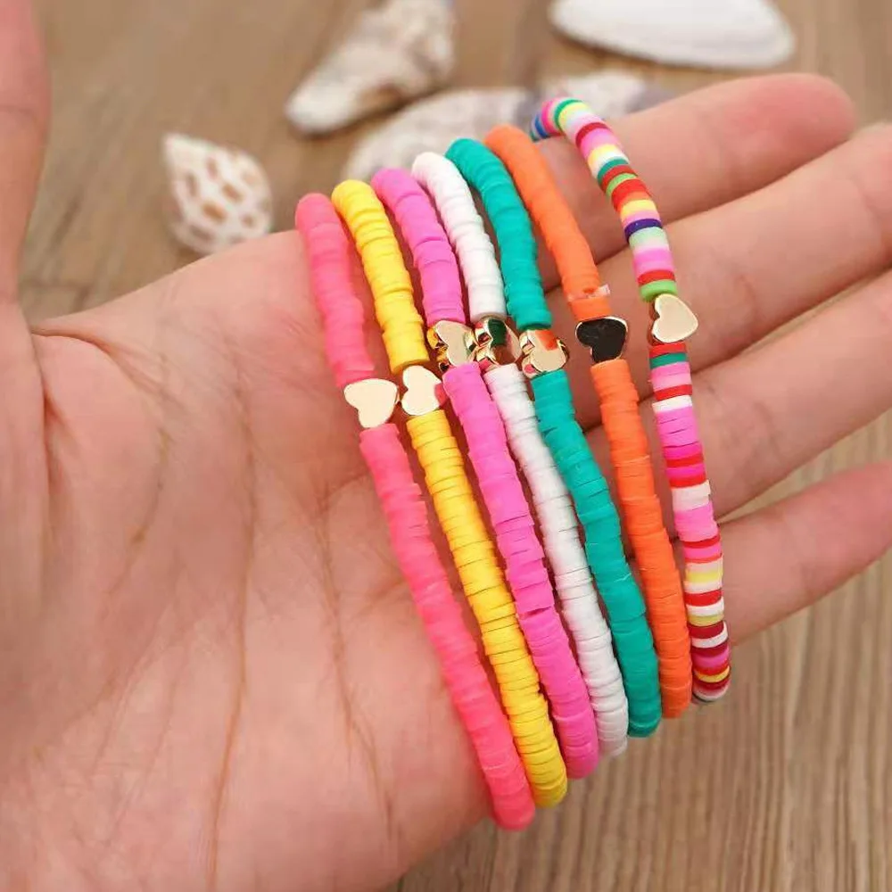 Hot selling fashion accessories 7-piece set bead bracelet fashionable heart colored soft pottery with seven color combinations