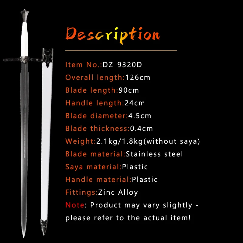1:1 Game Geralt Silver Sword,Handmade Stainless Steel Swords,Plastic Sheath,Cosplay Prop Medieval Decorative Prop