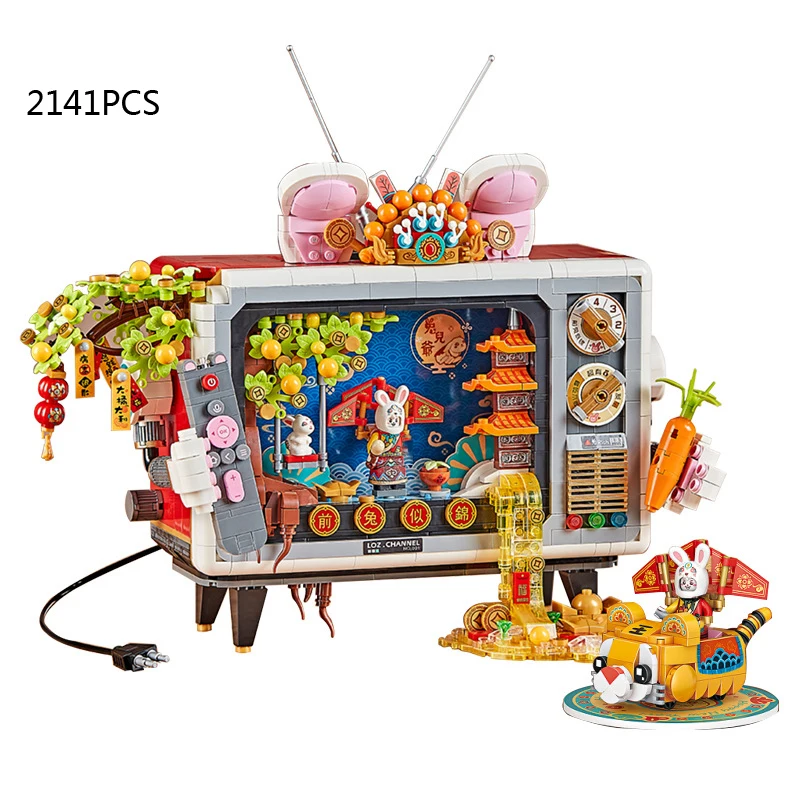 Creative China New Year Opera Rabbit Television Mini Block Figures Construction Model Build Brick Educational Toy Collection