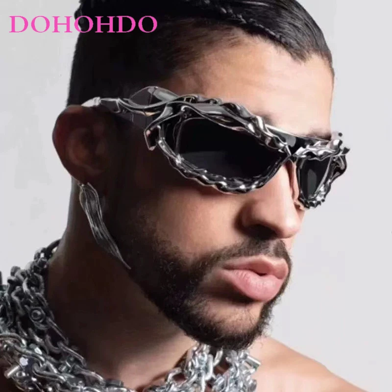 DOHOHDO Punk Sports Twisted Sunglasses Women Men Luxury Brand Steampunk Sun Glasses Ladies Shades Vintage Retro 2000's Eyewear