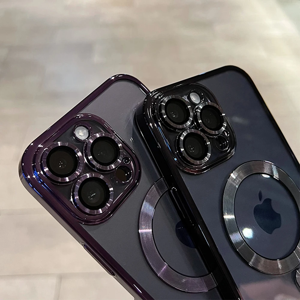 Luxury For Magsafe Plating Transparent Case For iPhone 14 13 12 11 Pro Max Plus Soft Silicone Clear Magnetic Shockproof Cover