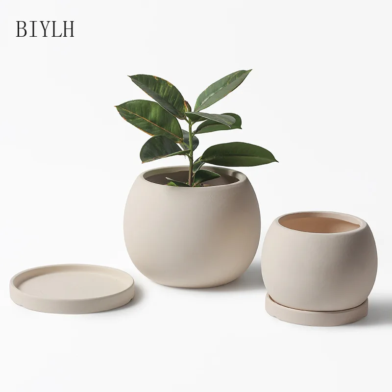 Nordic Style Round Vase Home Decoration Plant Flower Pot DIY Plain-fired Ceramic Breathable Gardening Decor Desktop Ornaments