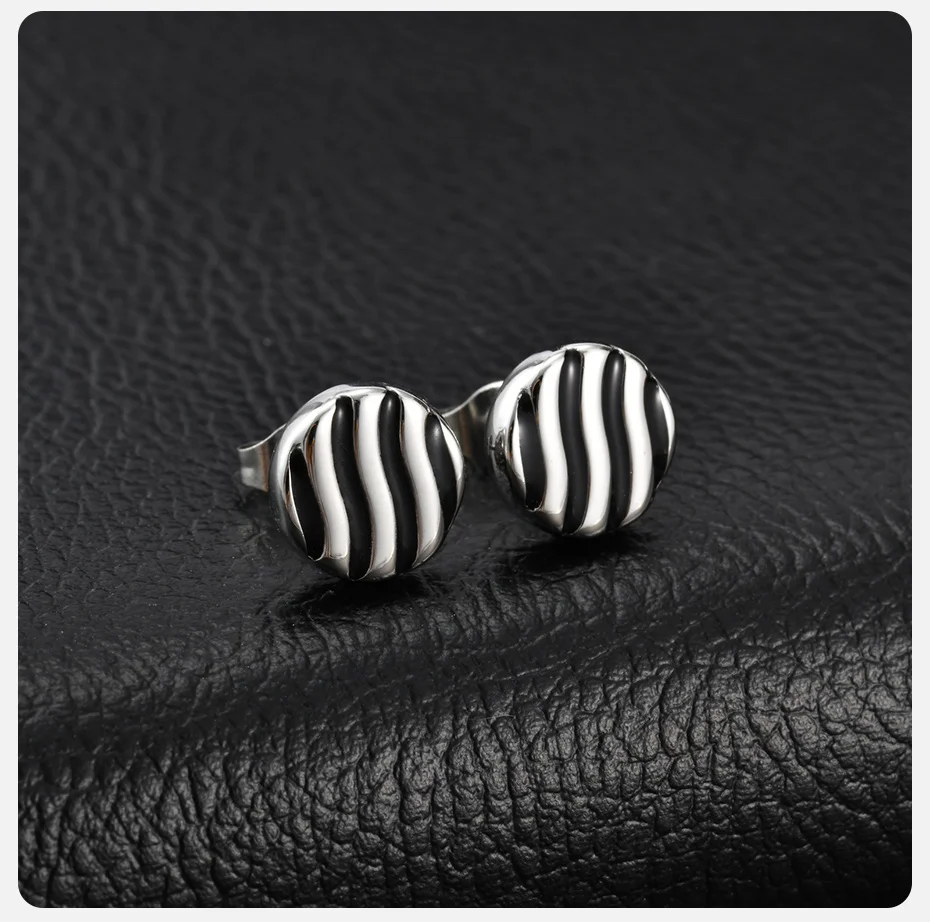 Vnox Edelstahl Runde Wasserwellen-Ohrstecker für Herren, Silberfarben Täglicher Punk-Schmuck Geschenk für Vater Sohn Ehemann Freund – Detail 6