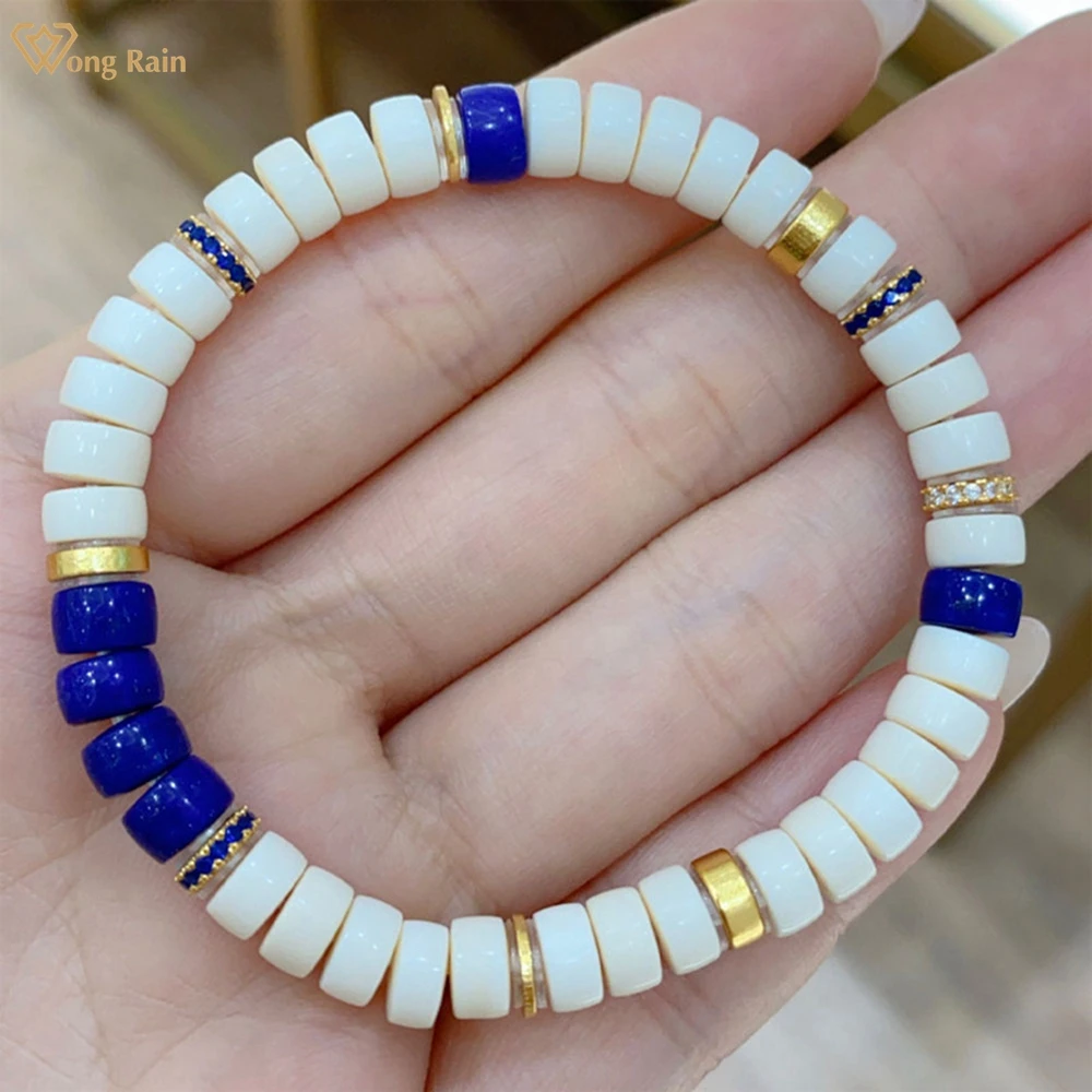

Wong Rain Vintage Solid 925 Sterling Silver 6 MM Lapis Lazuli Gemstone Anniversary Gifts Bracelets Bangle Fine Jewelry Wholesale