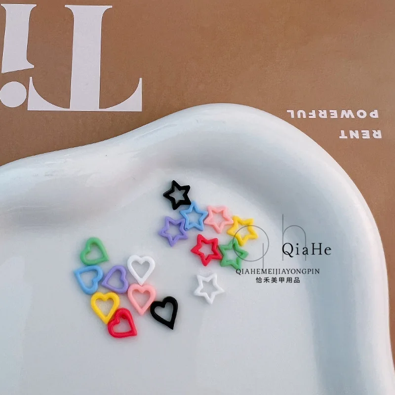 20pcs Macaron hollow color five-pointed star love mini cartoon nail charms resin DIY nail decoration nail art jewelry