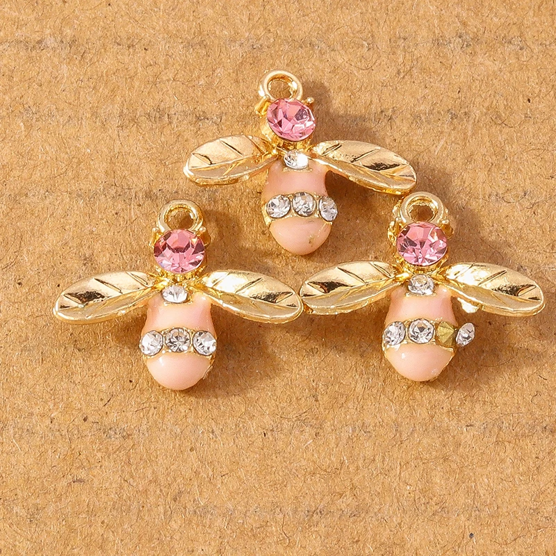 10pcs Cute Enamel Crystal Bees Charms Pendants for Jewelry Making DIY Necklace Earrings Bracelet Accessories Supplies