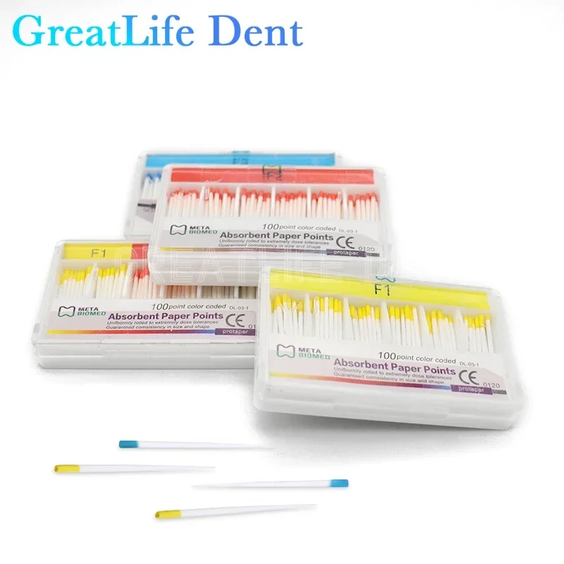 GreatLife Dent 100 stks/doos Tips Taper F1 F2 F3 Mutil F4 F5 Size Tandheelkundige Wortel Endodontie Vochtabsorberend Papier Punten