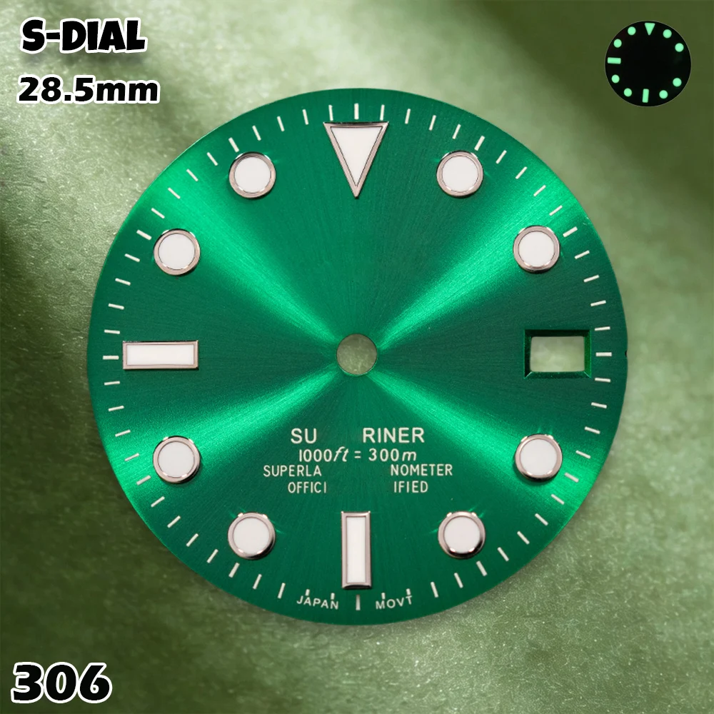 NH S Logo 28.5mm SUB Gradient Dial NH35/NH36/4R/7S Movements Green Luminous Watches for men Watch Modification Accessories