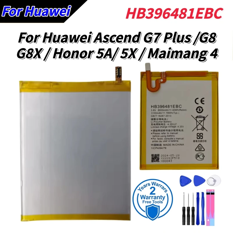 100% new high quality Lithium batteryHB396481EBC For Huawei Ascend G7 Plus / G8 / G8X / Honor 5A / 5X / Maimang 43000mAh+tools