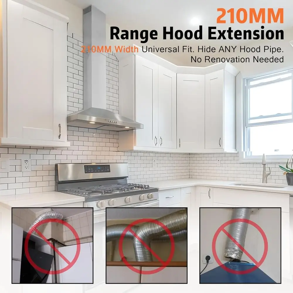 レンジフード用煙突延長パイプ 1/4 x 6.7 x 63インチ、31.5-63インチ ステンレス鋼煙突ダクト 調整可能なカバー 天井用、換気口延長