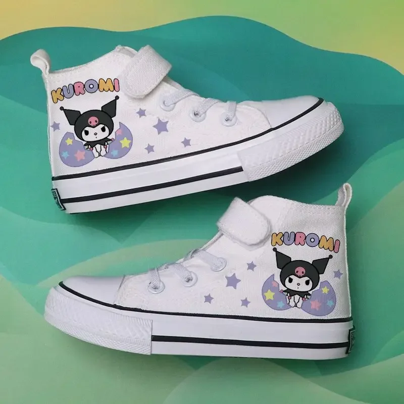 Sanrio Kawaii Kuromi Children\'s High Top Canvas Shoes Anime Cartoon Sweet Fashion Exquisite Girls Casual White Graffiti Sneakers