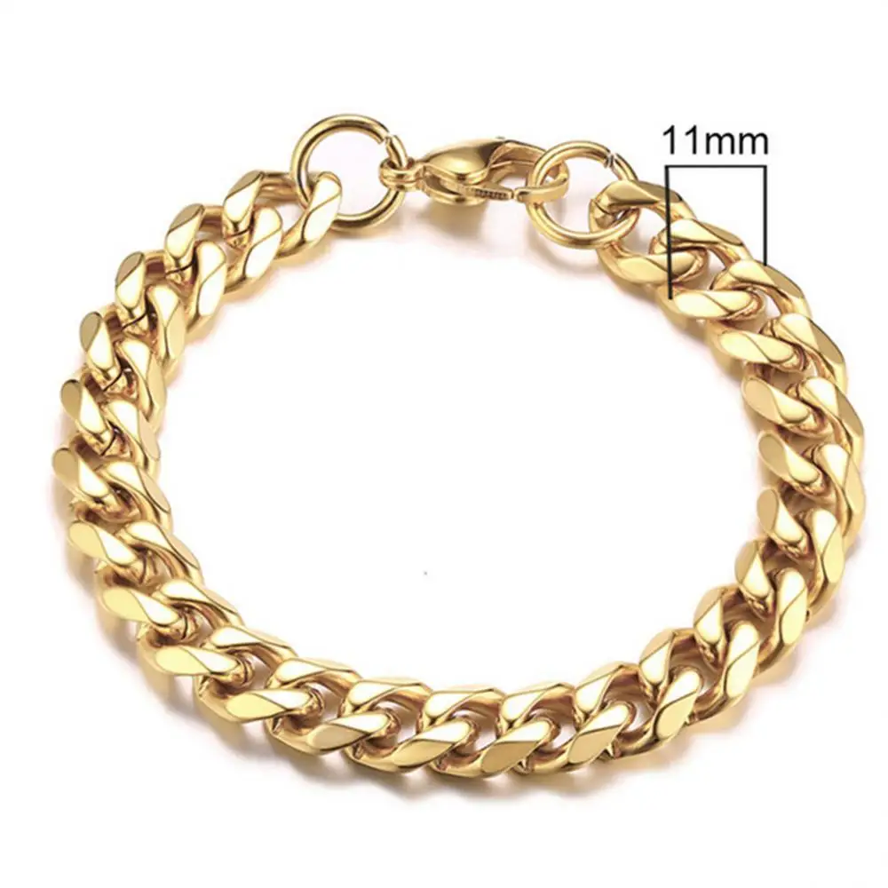 Gold Cuban Chain Gold Plated Bracelet Stainless Steel Bracelet Six Sides Bracelet Men's Punk Bracelet 3/5/7/9/11mm