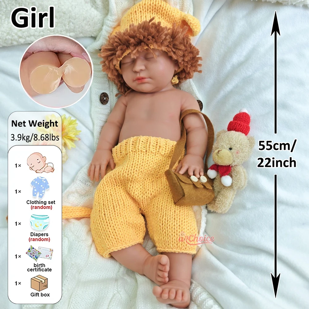リアルな22インチフルシリコンリボーンドール、子供へのプレゼント、眠っている新生児の女の子、教育用小道具、コレクターのディスプレイ用