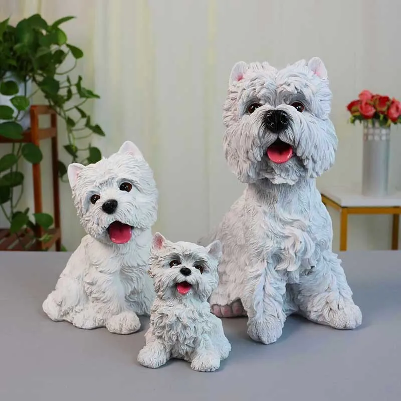 Xigao Di White Terrier Dog Statue Figurine, Simulated Resin Animal Handicraft TV Cabinet Bedside Table, Shoe Cabinet Decoration