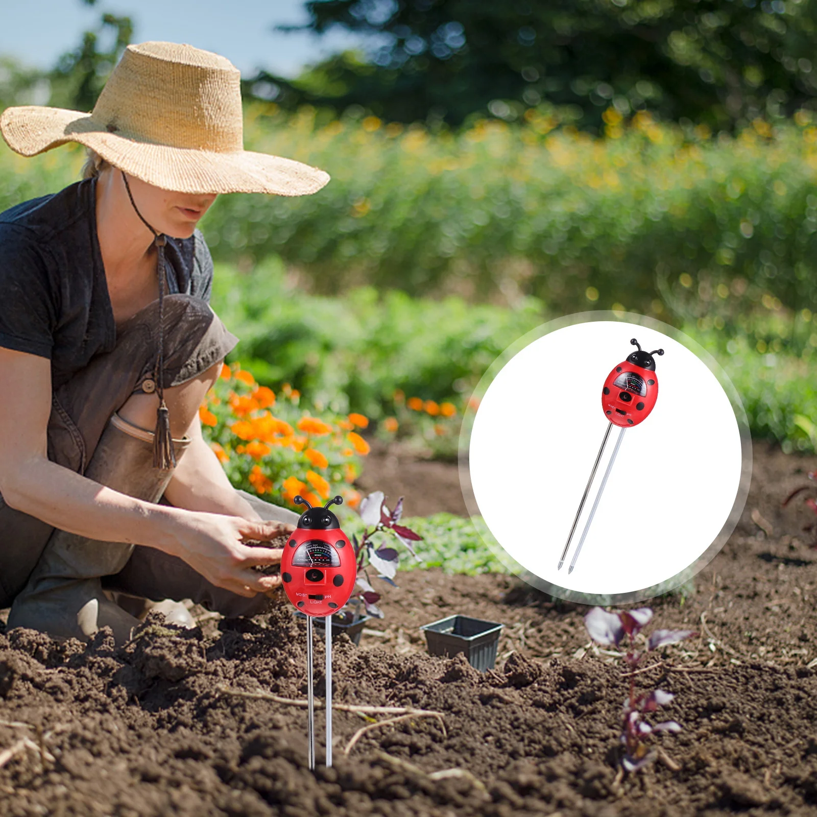

3-In-1 Soil Tester Ladybug Design For Garden Soil Ph Moisture Light Checker Kit Gardening Tool Lawn Testing Instrument