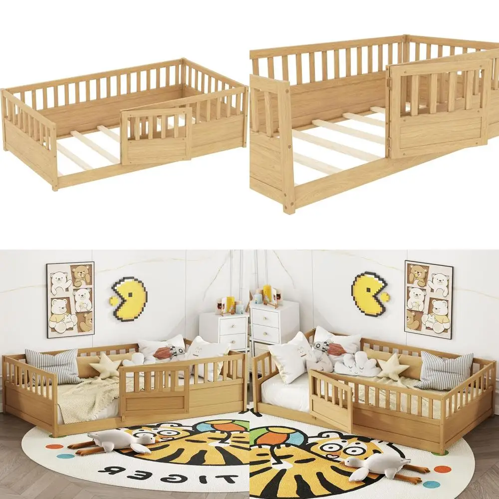 

Twin Size Montori Platform Bed with Slats, High Back, Door Storage, No Box Spring Needed, Easy Assembly (Natural Twin)