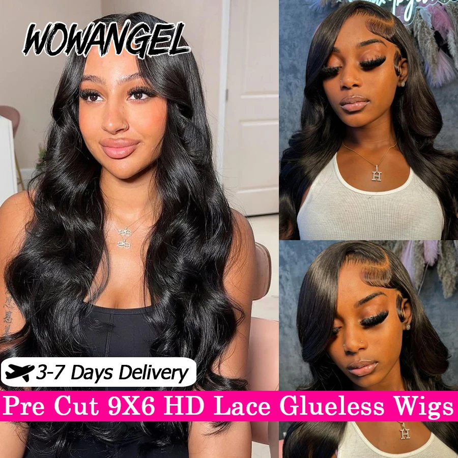 

250% Pre Cut 9x6 HD Lace Closure Wigs 34in Glueless Body Wave Human Hair Wigs Max Lace Size Pre Plucked Brazilian Hair For Women